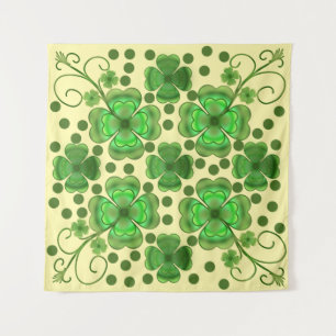 Custom Metallic Green Clover & Swirl Pattern Tapestry