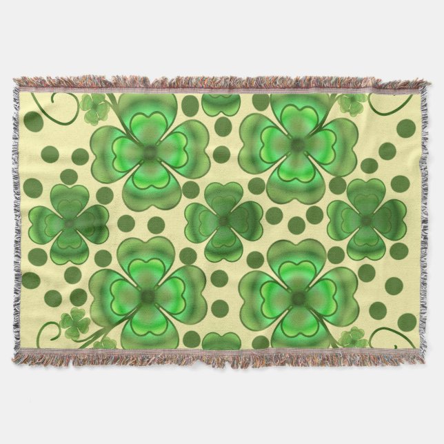 Custom Metallic Green Clover & Swirl Pattern  Throw Blanket (Front)
