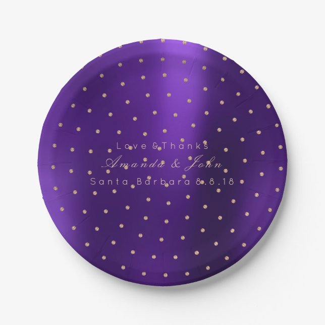 Custom Metallic Swarovski Crystal Purple Plum Dots Paper Plate (Front)
