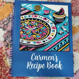 Custom Mexican Table Pop Art Blue Recipe Book