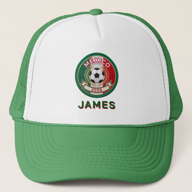 Custom Mexico Soccer Fans Crest Personalised Name Trucker Hat (Front)