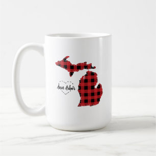 Custom Michigan Home State Buffalo Plaid Christmas Coffee Mug