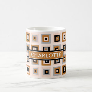 Custom Mid Century Black Terracotta Square Pattern Coffee Mug