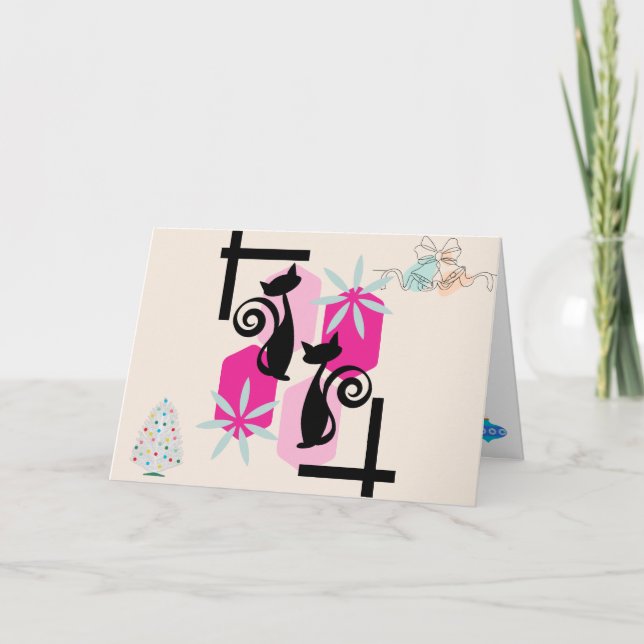 Custom Mid Century Modern Cats & Decor Holiday Fun Card (Front)