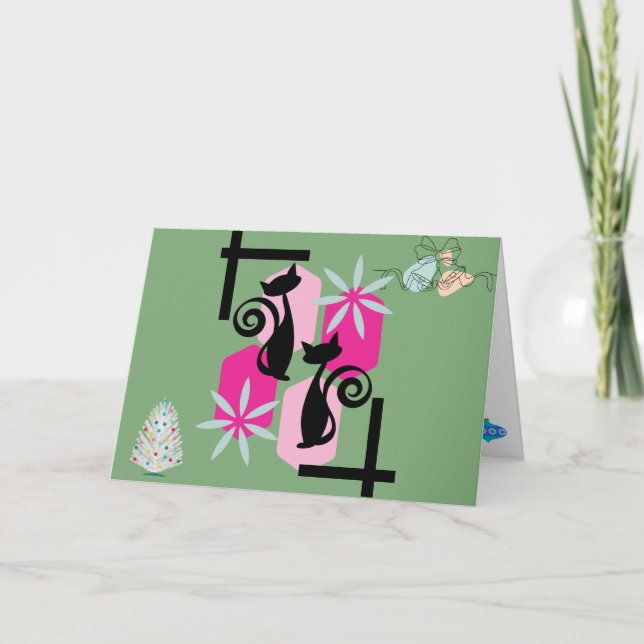 Custom Mid Century Modern Cats & Decor Holiday Fun Card (Front)