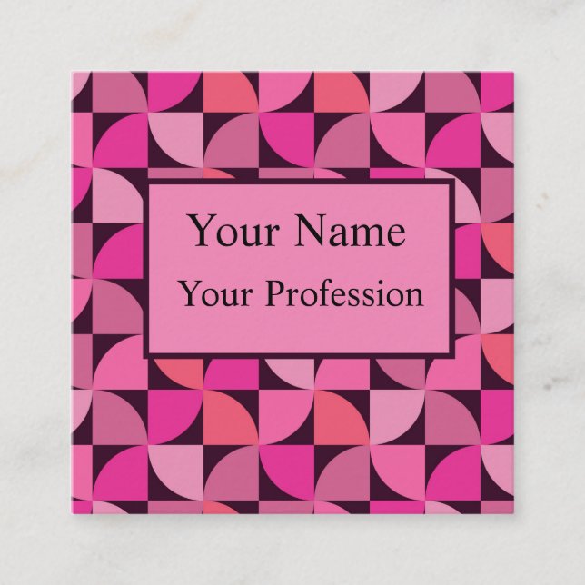 Custom mid century modern geometric pattern pink  square business card (Front)