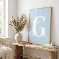 Custom Mid Century Retro Letter Initial Icy Blue