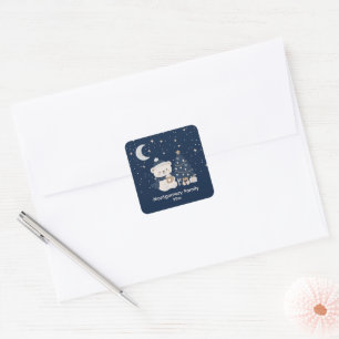 Custom Midnight Christmas Navy, Silver & Gold Square Sticker