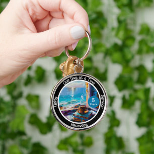 Custom Milestone in Recovery Gift - Ocean Vibes Key Ring