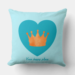 Custom Minimal Geometric Orange Crown Blue Heart Cushion