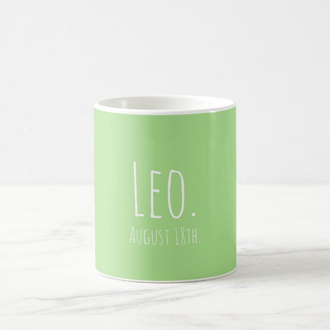 Custom Minimal Leo  Birthday Month Green Coffee Mug (Center)