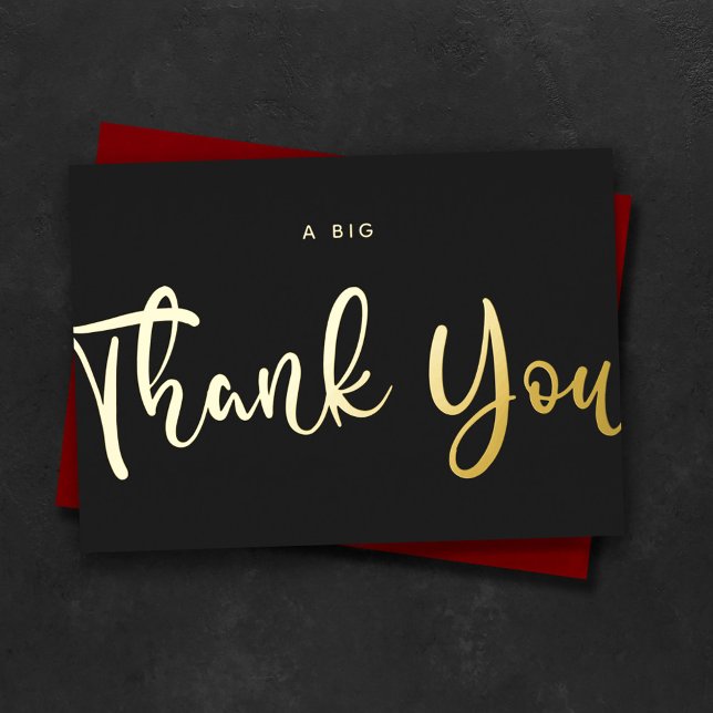 Custom Minimal Modern A Big Thank You Black & Gold Foil Holiday Card (Creator Uploaded)