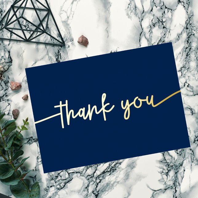   Custom Minimal Modern Script Navy Blue Thank You Foil Holiday Card (Creator Uploaded)