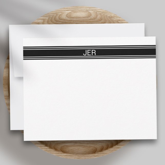 Custom Minimal Monogram Black White Stripe  Card (Creator Uploaded)