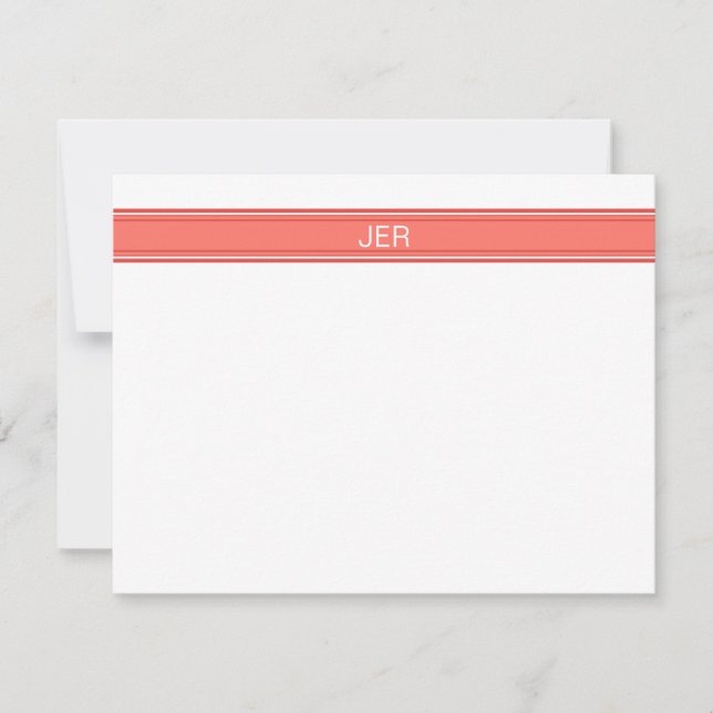 Custom Minimal Monogram Coral Red Stripe Card (Front)