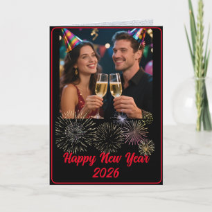 Custom Minimal Photo Happy New Year Firework Card