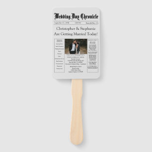Custom Minimal QR Code Newspaper Wedding Program Hand Fan