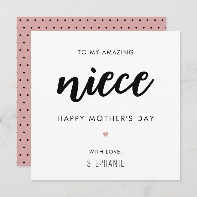Custom Minimalist and Modern Niece Mother's Day Card (Front/Back)