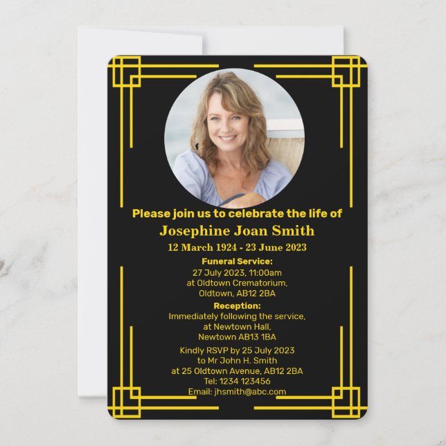Custom Minimalist Art Deco Frame Funeral Invitation (Front)
