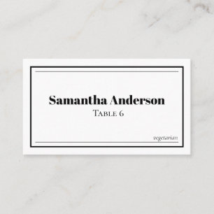 Custom Minimalist Black and White Wedding  Place Card