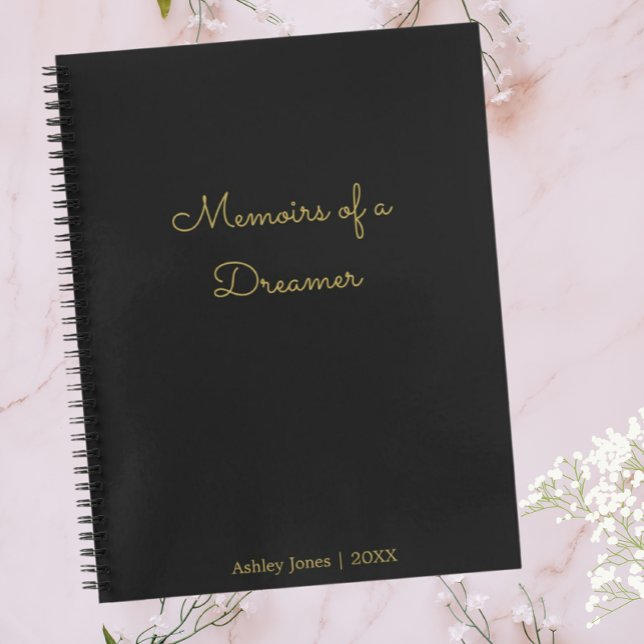 Custom Minimalist Black Gold Memoirs of a Dreamer Notebook (Creator Uploaded)