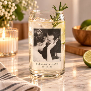 Custom Minimalist Black White Couple Photo Wedding Can Glass