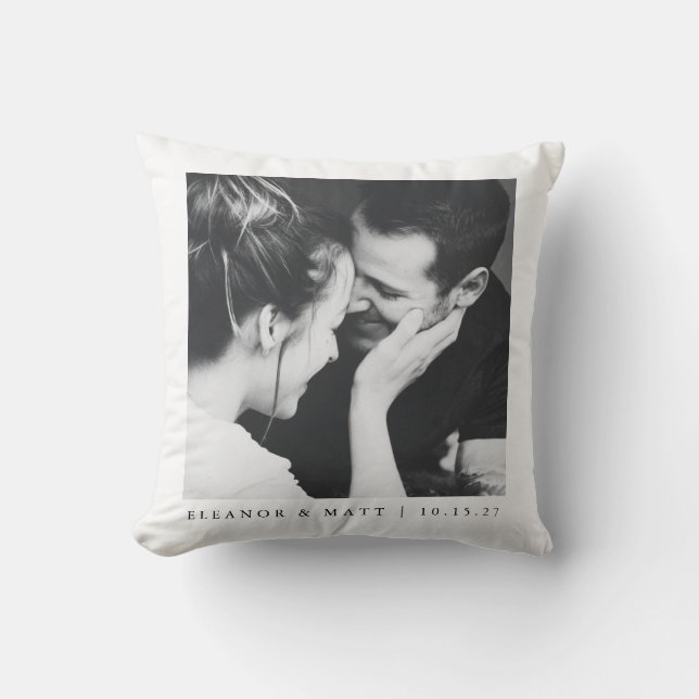 Custom Minimalist Black White Couple Photo Wedding Cushion (Front)
