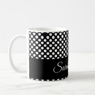 Custom Minimalist Black & White Polka Dots Name Coffee Mug