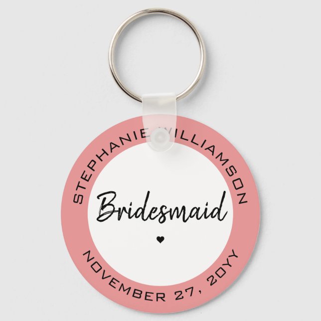 Custom Minimalist Bridesmaid Personalised Gift Key Ring (Front)