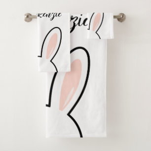 Custom Minimalist Cute Bunny Ears Happy Easter Bath Towel Set