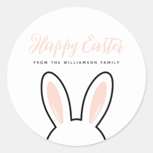 Custom Minimalist Cute Bunny Ears Happy Easter Classic Round Sticker