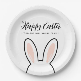 Custom Minimalist Cute Bunny Ears Happy Easter Paper Plate