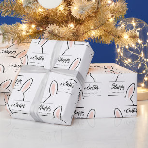 Custom Minimalist Cute Bunny Ears Happy Easter Wrapping Paper