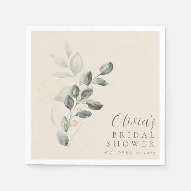Custom Minimalist Gold Greenery Bridal Shower Napkin (Front)
