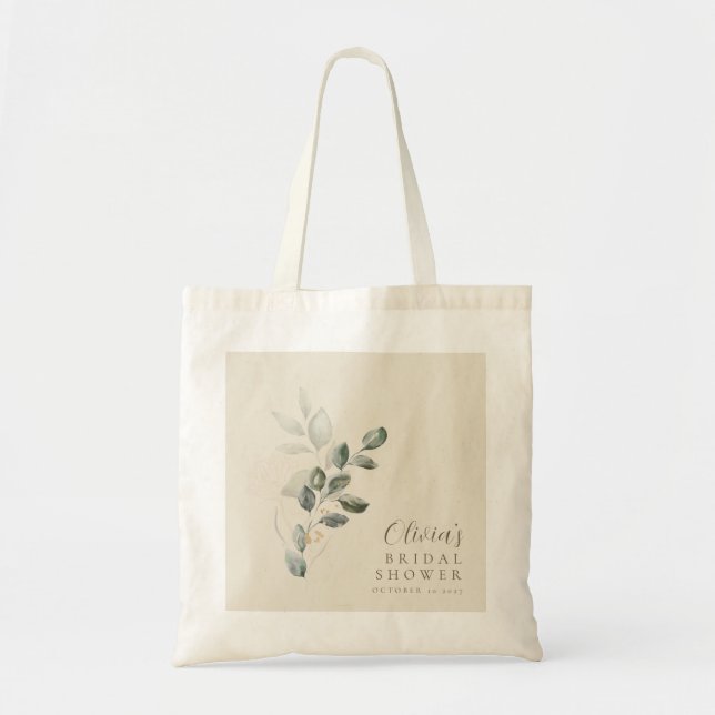 Custom Minimalist Gold Greenery Bridal Shower Tote Bag (Front)