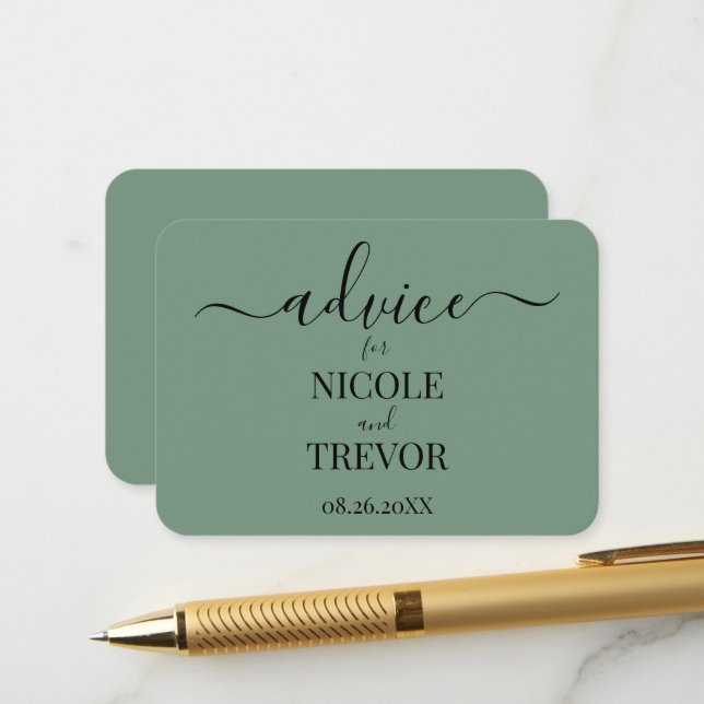 Custom Minimalist Green Wedding Advice Card (Front/Back In Situ)