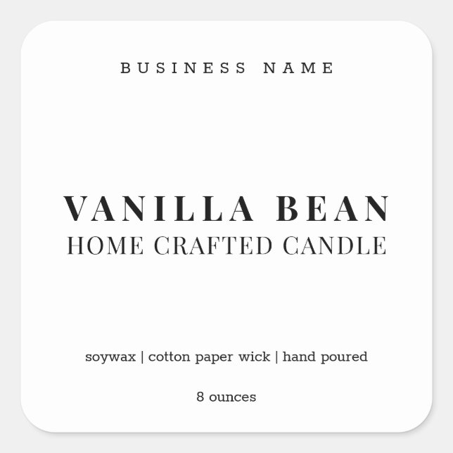 Custom Minimalist Homemade Candle Product Label (Front)