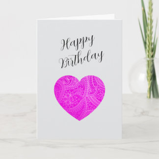 Custom Minimalist Modern Birthday Pink Heart Card