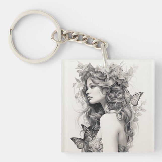 Custom Minimalist Modern Chic Personalised photo Key Ring (Front)