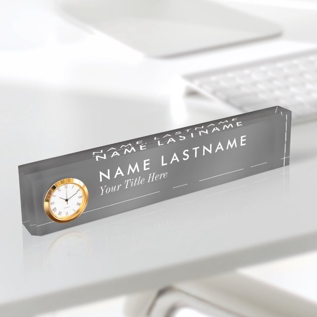 Custom Minimalist Modern Grey Name Plate Clock (Creator Uploaded)