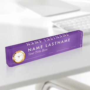 Custom Minimalist Modern Purple Name Plate Clock