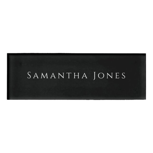 Custom Minimalist Modern Wedding Gold Black Name Tag (Front)