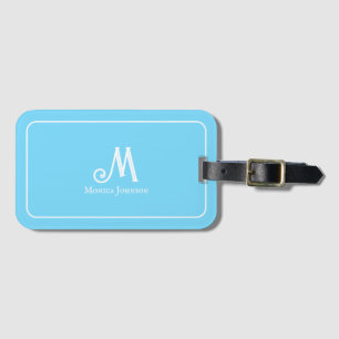 Custom Minimalist Monogram Name Tranquil Blue Luggage Tag