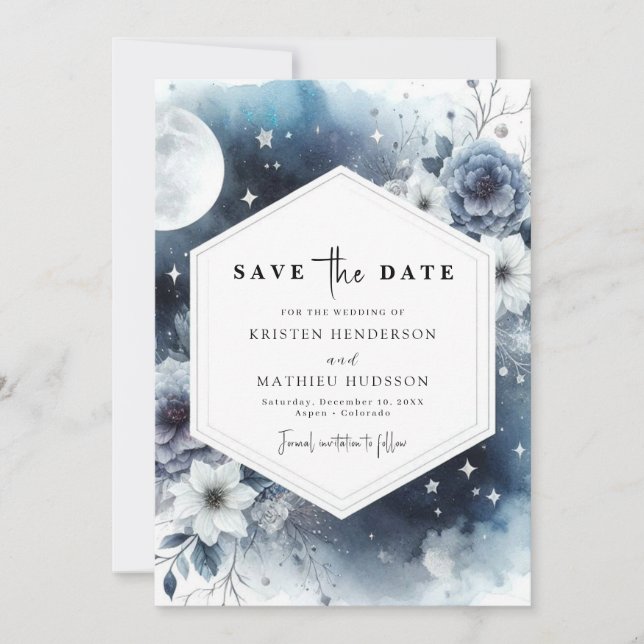 Custom Minimalist Moonlit Wedding Save The Date (Front)