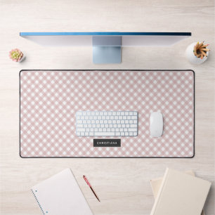 Custom Minimalist Muted Pink Shade Plaid Pattern Desk Mat