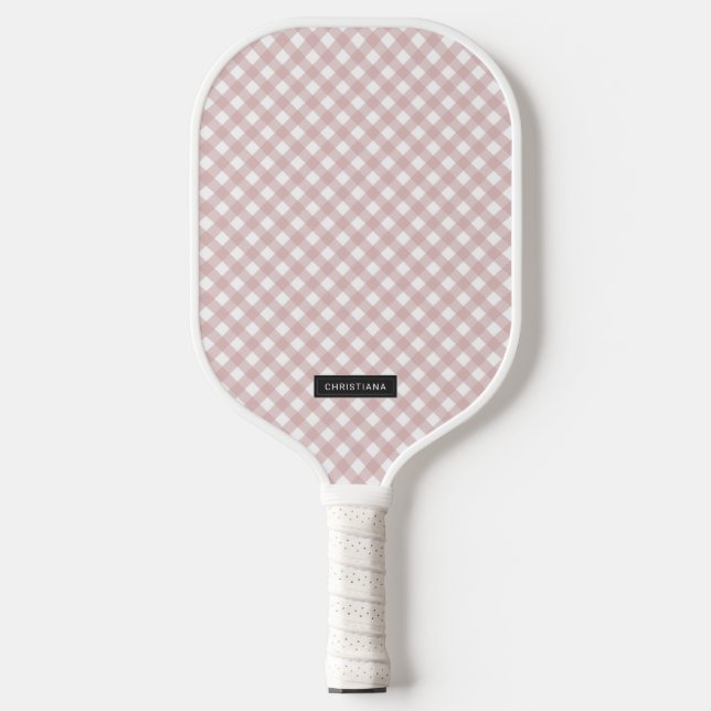 Custom Minimalist Muted Pink Shade Plaid Pattern Pickleball Paddle (Front)