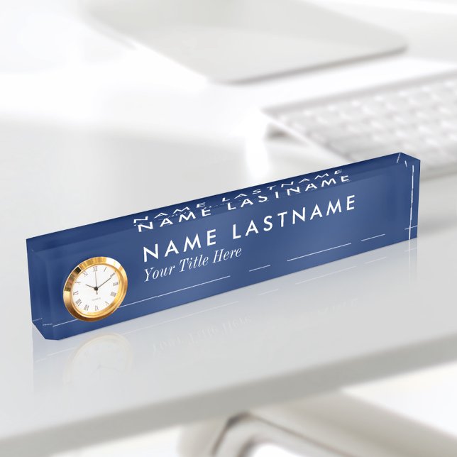 Custom Minimalist Navy Blue Basic Name Plate Clock (Creator Uploaded)