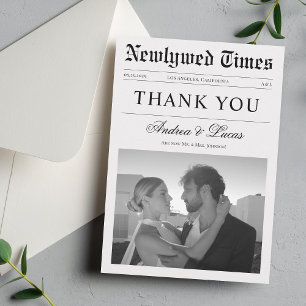 Custom Minimalist Newspaper Creative Photo Wedding Thank You Card