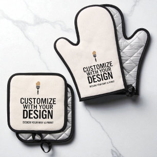 Custom Minimalist Personalised Company Branded  Oven Mitt & Pot Holder Set