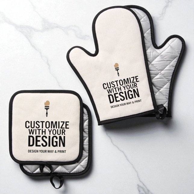 Custom Minimalist Personalised Company Branded  Oven Mitt & Pot Holder Set (Creator Uploaded)